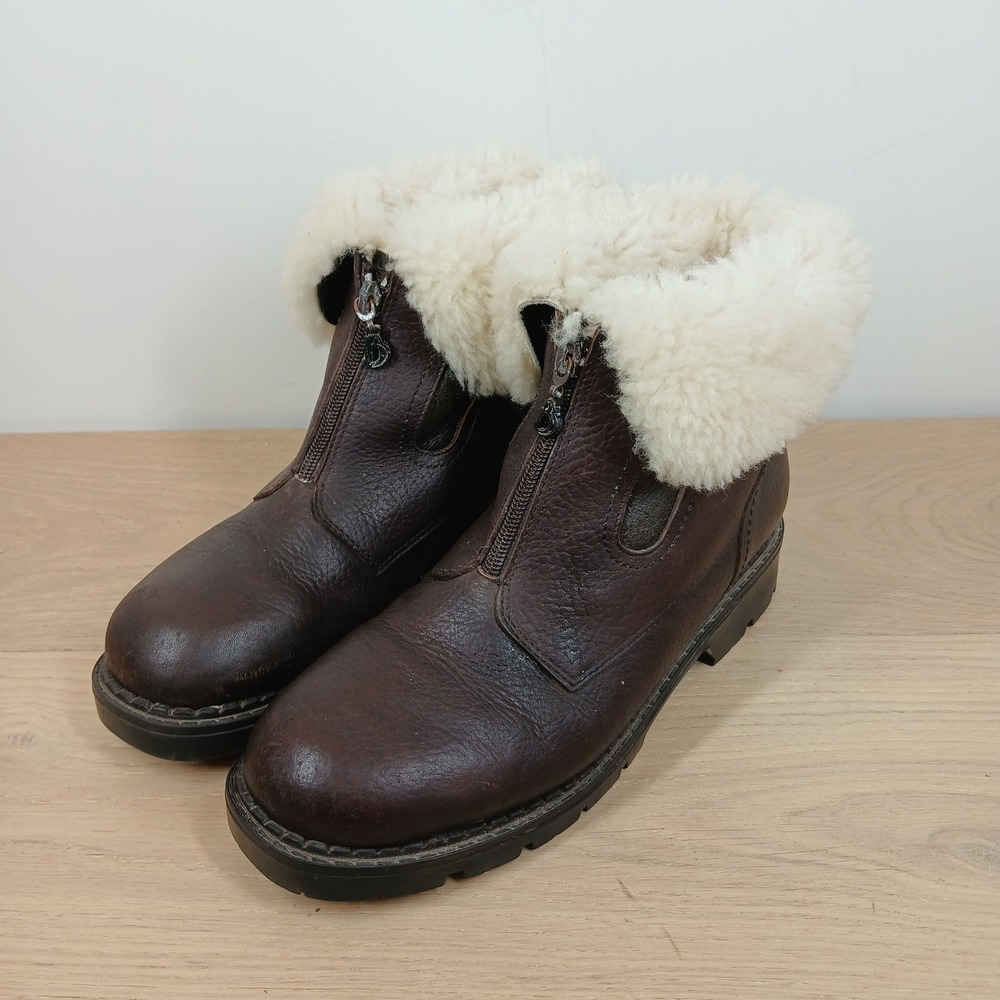 Blondo Vintage Womens 9 Brown Leather Shearling Trim Front Zip Winter Boots